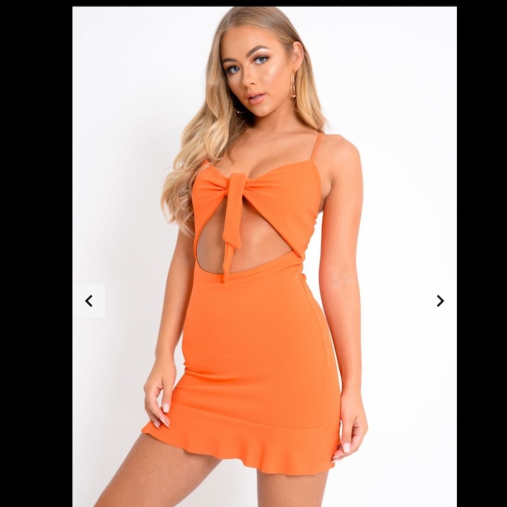 Orange Tie Front Mini Sundress S